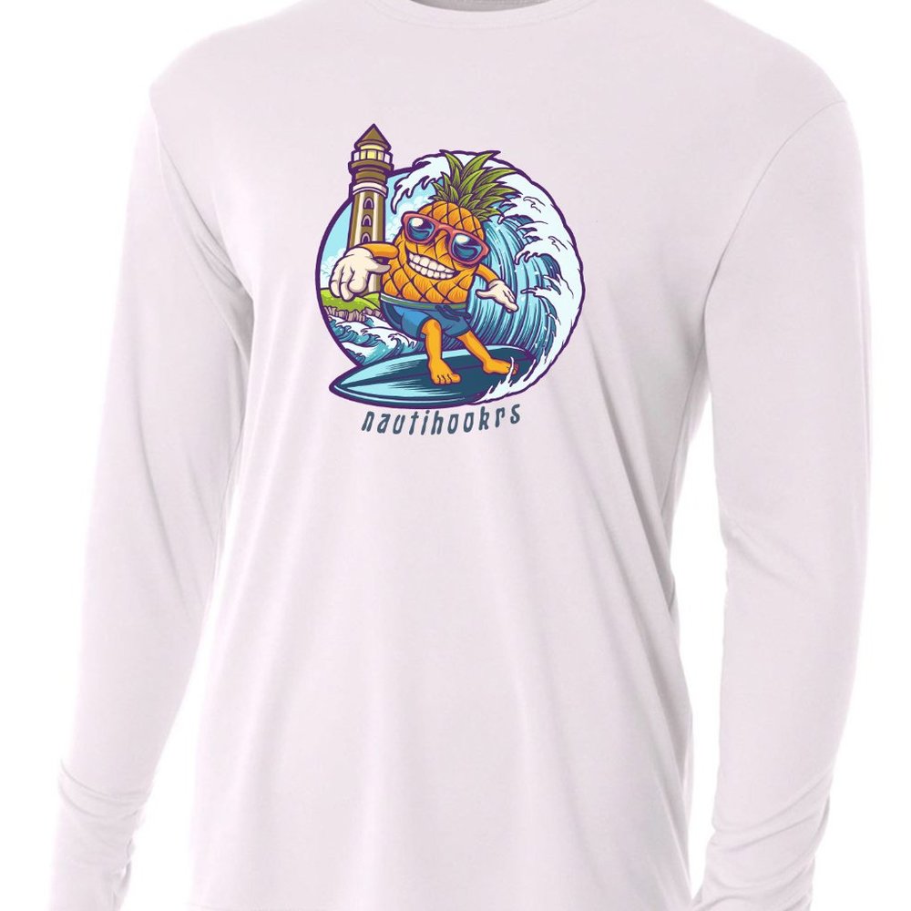 NautiHookRs Surfing Pineapple Guy UPF Sun Protectant Long Sleeve Fishing Shi